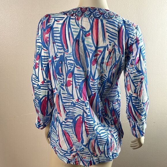Lilly Pulitzer Amelia Tunic shirt top size small Red Right Return White blue - Picture 4 of 9